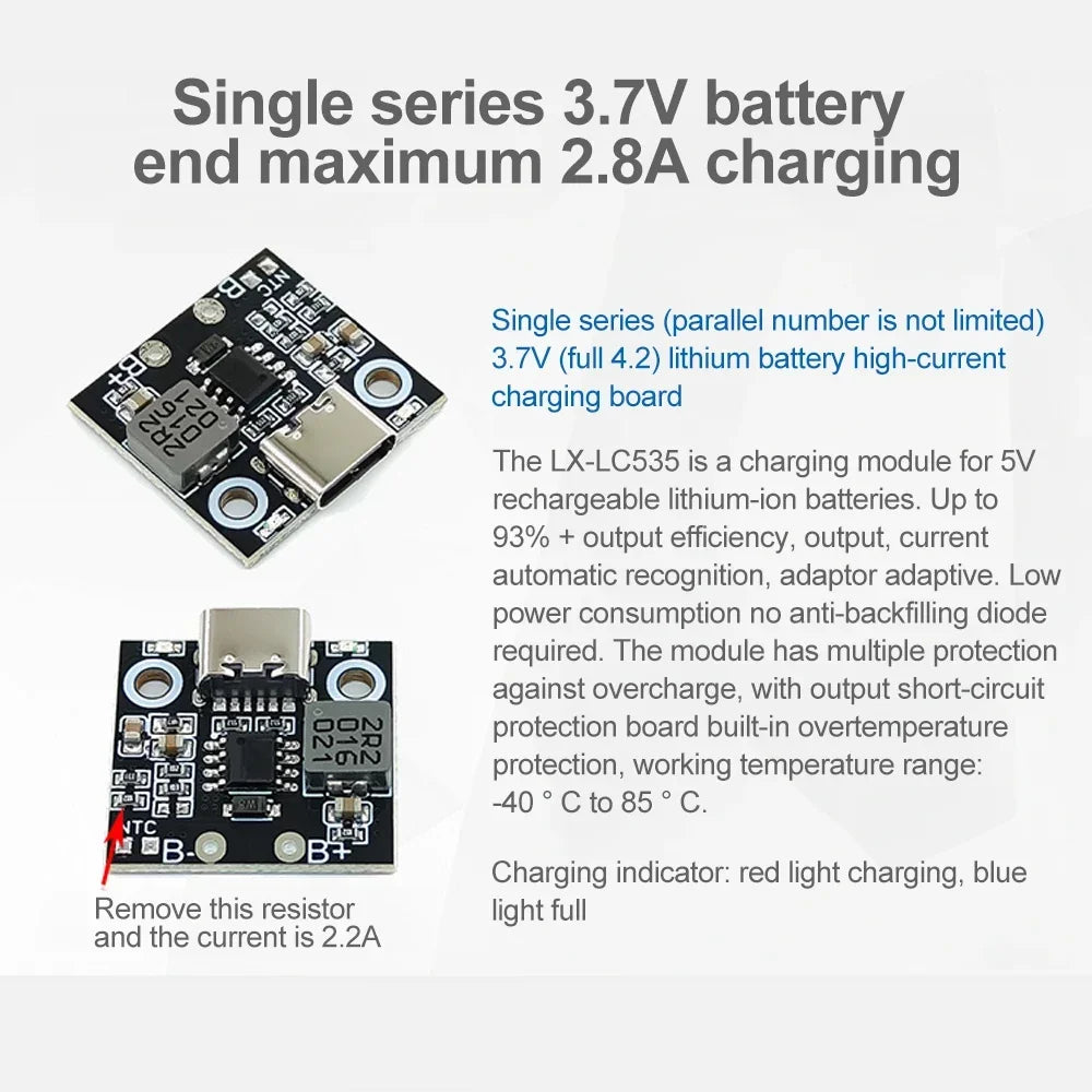 Diymore- 1S lithium-ion battery charging module with -5V power supply and -charging indicator light Low power consumption Quake