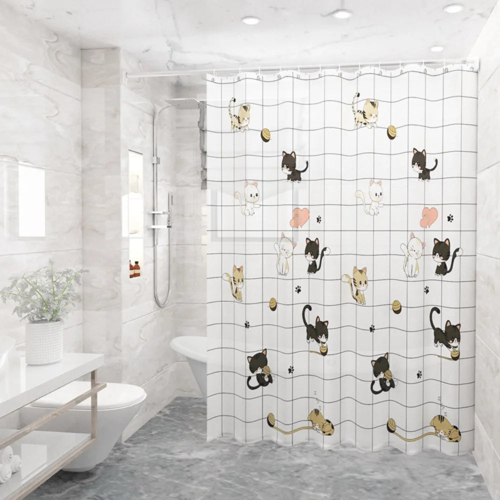 Creative With Hooks Shower Curtain Waterproof Polyester Bathroom Curtain Printing Bathtub Partition Curtain Bathroom Quake