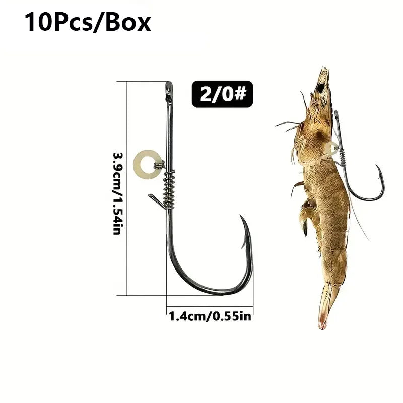 5pcs-10pcs /box Hanging Live Shrimp Back Hook, Shrimp Back Hook with Spring, Hanging Shrimp Fish Hook, Live Shrimp Fixed Hook Quake 10pcs2gang0