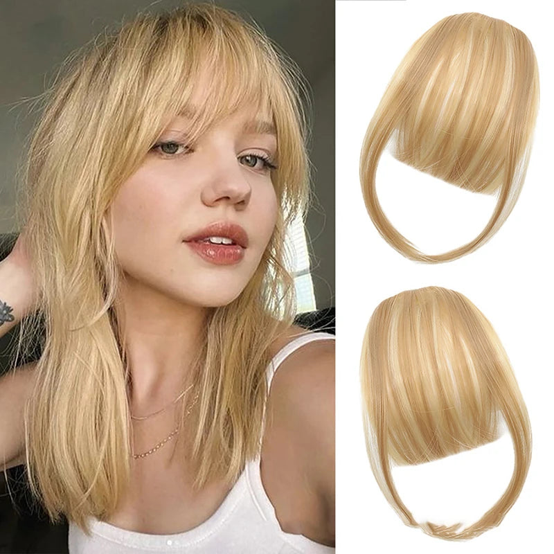 Synthetic Fake Air Bangs Natural Hair Extension Front Fringes Hairpiece Black Brown Clip In Bangs Double Sideburns Hair Styling Quake Style11
