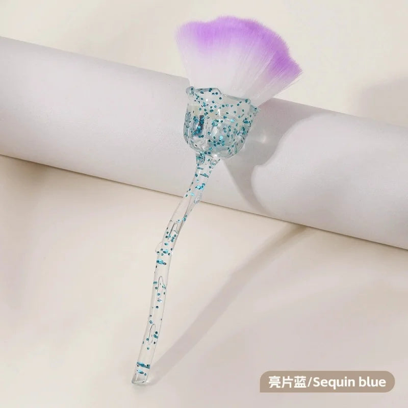 Rose Flower Shape Makeup Brush Round Makeup Loose Powder Brushes Manicure Nail Polishing Dust Removal Brush Beauty Make Up Tools Quake Crystal Blue