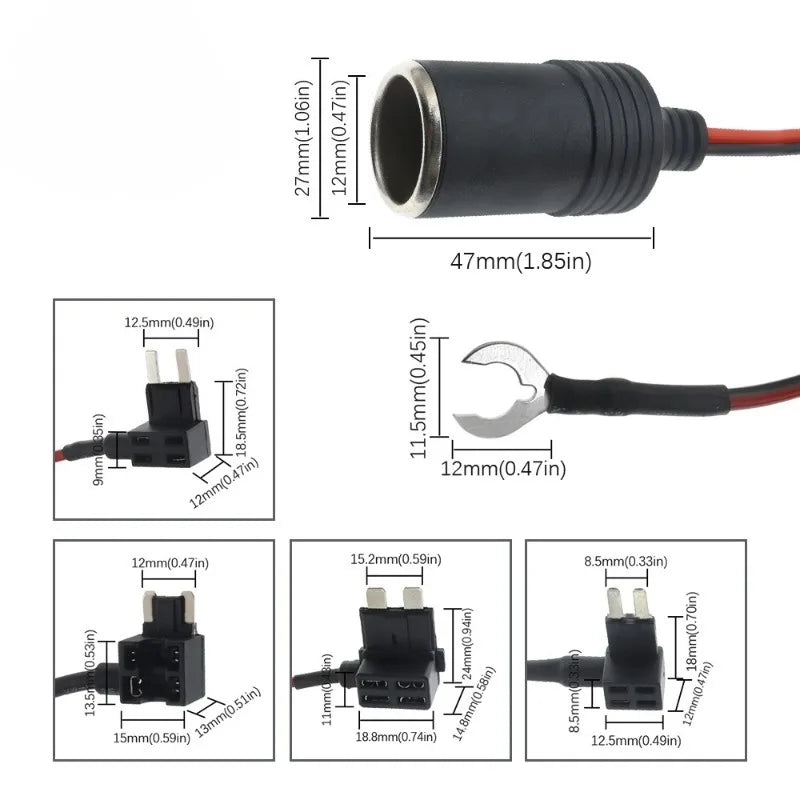 16AWG Pure Copper Car Cigarette Lighter Female Socket Adapter Cable Vehicle Power Plug Connector For 12V Car Accessories Wiring Quake