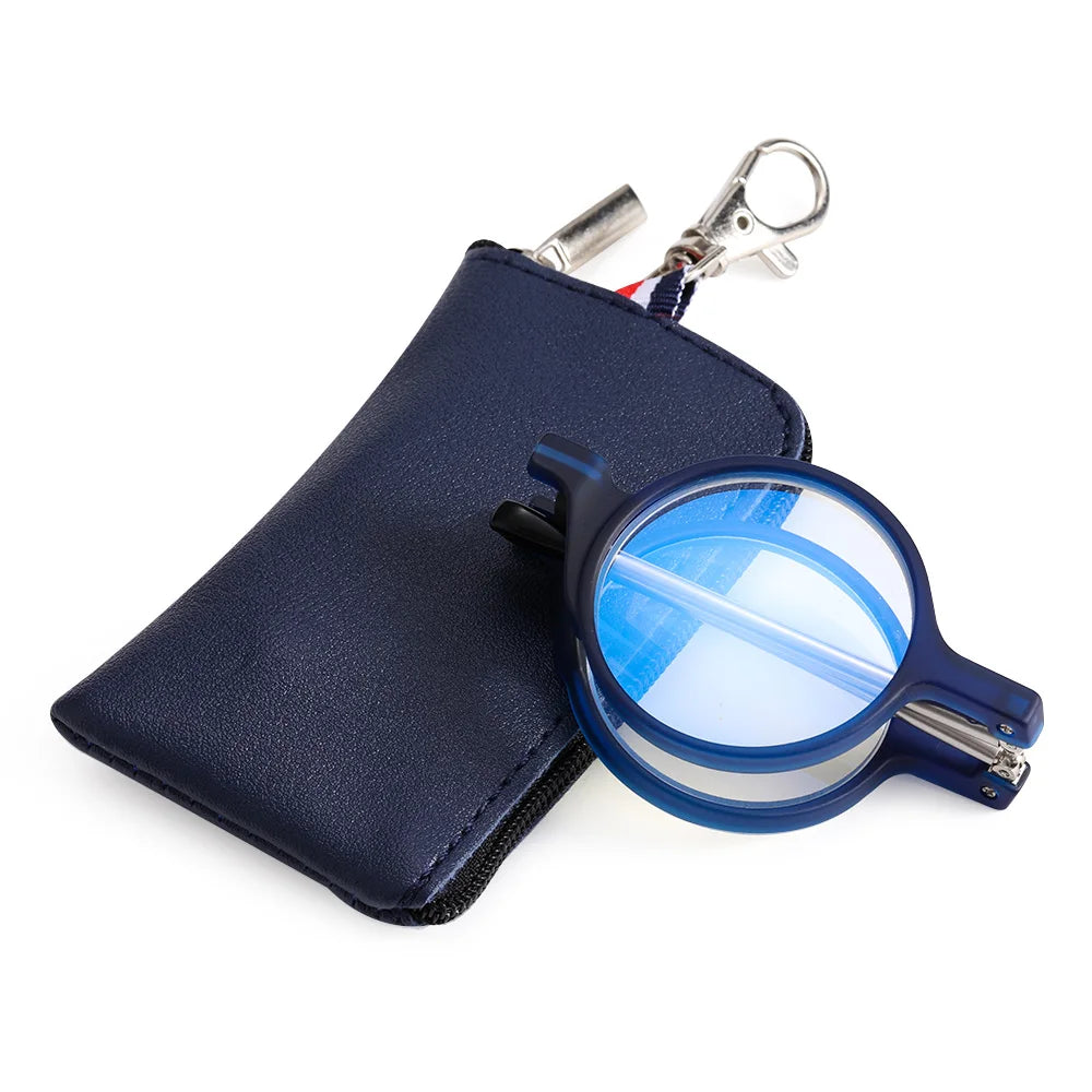 Mini Compact Reading Glasses for Women Men Portable Folding Presbyopia Eyeglasses Readers Eyewear with Fashion PU Leather Case Quake blue +350