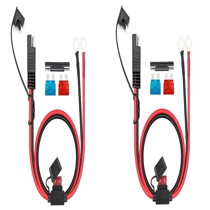 Inline Fuse Protected 16AWG Truck Battery Charger Cable Double M6 O Terminal SAE Quick Release Connector Extension Adapter Wire Quake