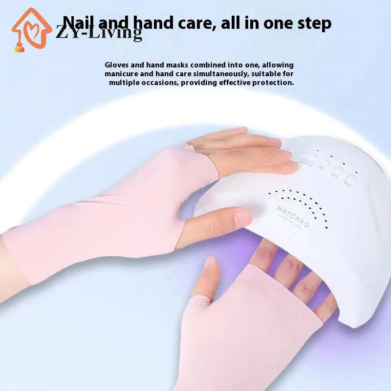 Pro Uv Protection Gloves For Nail Art Gel Nail Lamp Sunscreen Gloves Fingerless Hand Sun Care Thin Cool Ice Silk Silky Sun Glove Quake