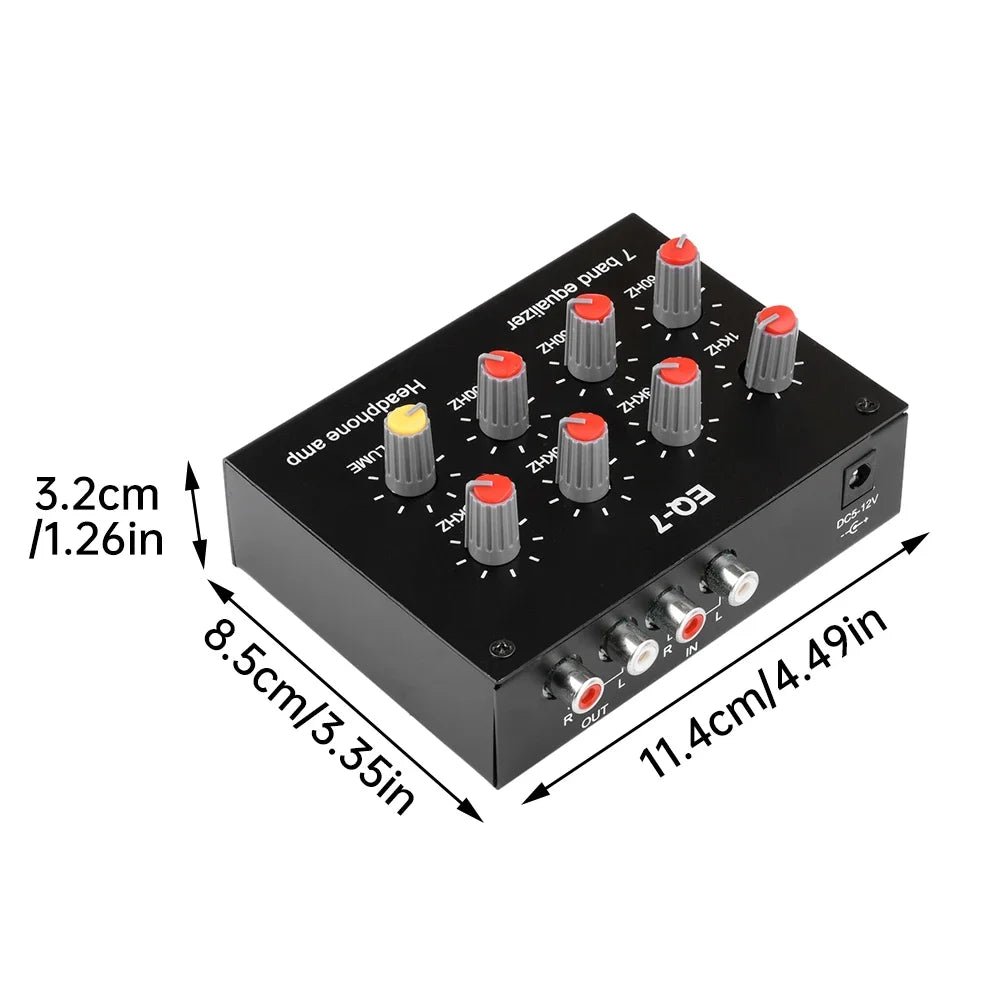 DC5V-12V Audio EQ-7 Audio Signal Preamplifier 7 Band Equalizer Adjust High School Bass Sound Phone Computer Headphone Amplifier Quake