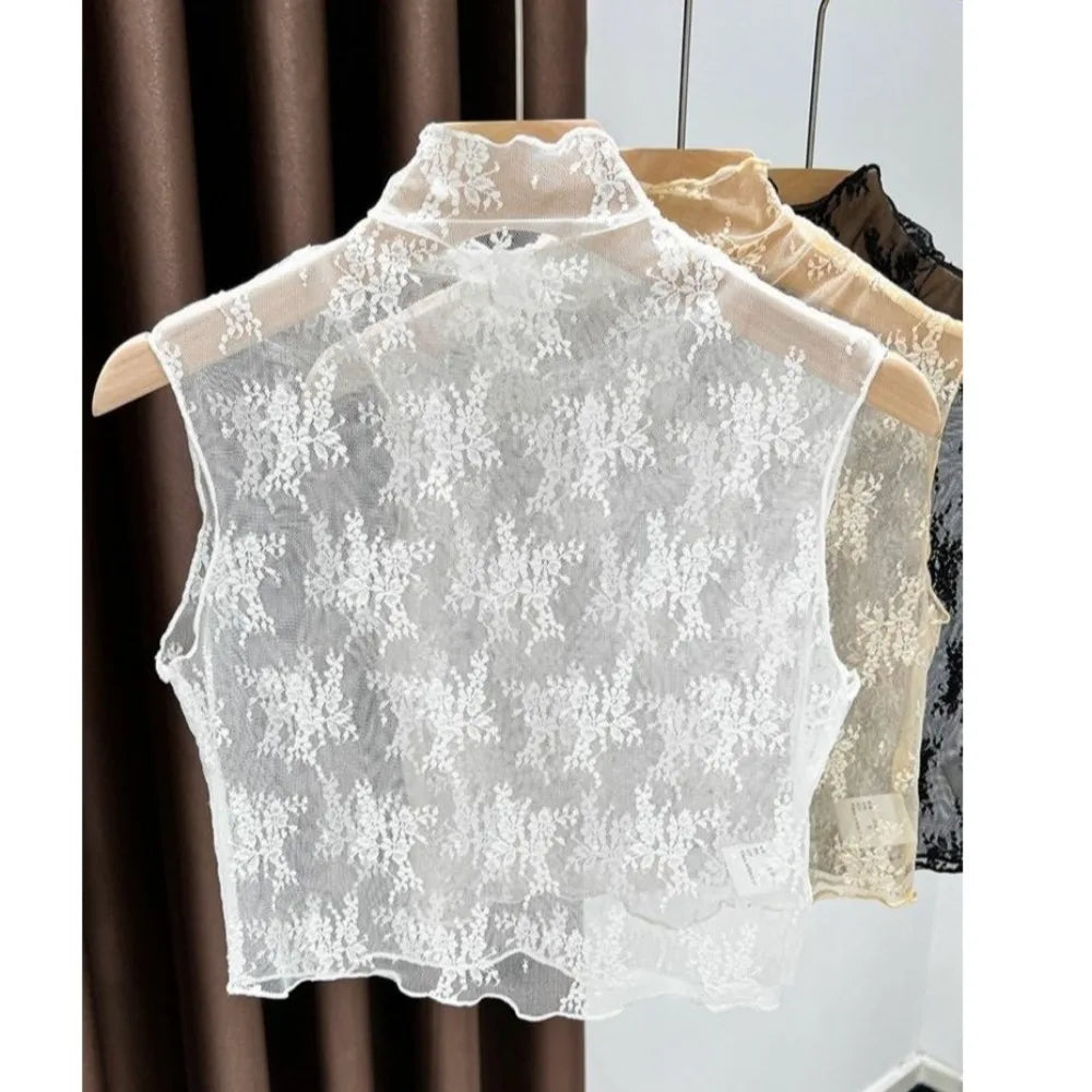 Fashion Lace Floral Fake Collar Detachable White Black Blouse Shirt Removable Collar Gauzy Slim Lace Tanks Women Quake