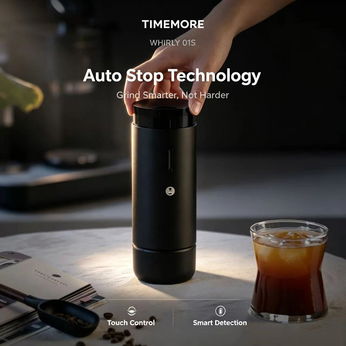 TIMEMORE WHIRLY01S Portable Electric Coffee Grinder Auto-Stop For Espresso & Pour Over Quake