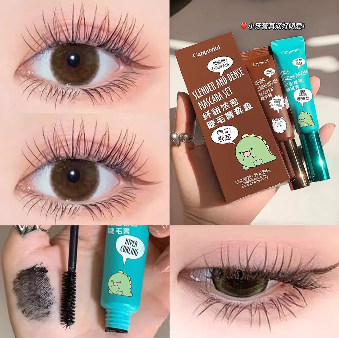 Slimming and Volume Mascara Set - Brown and Black Mascara Set,Waterproof and Long-Lasting Curl Non-smudge Eyelash Makeup Mascara Quake Black