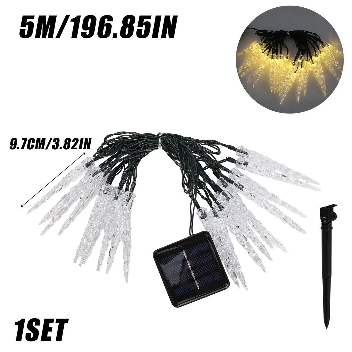 Solar Powered Icicle Light String Christmas Simulation LED Icicle Light Xmas Tree Ornament New Year Home Party Decorative Light Quake Warm White 5m 20LED