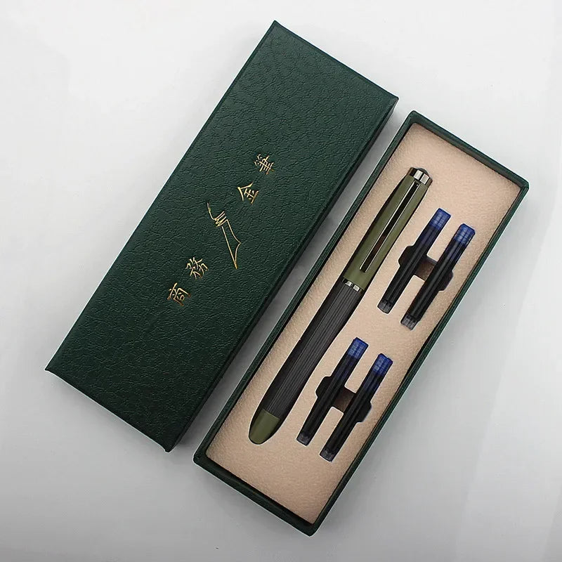 Luxury Quality 6052 Metal Grey Blue EF Nibs Black Fountain Pen EF0.38MM Ink Pens Set Gift Quake 6052-6 EF 0.38MM