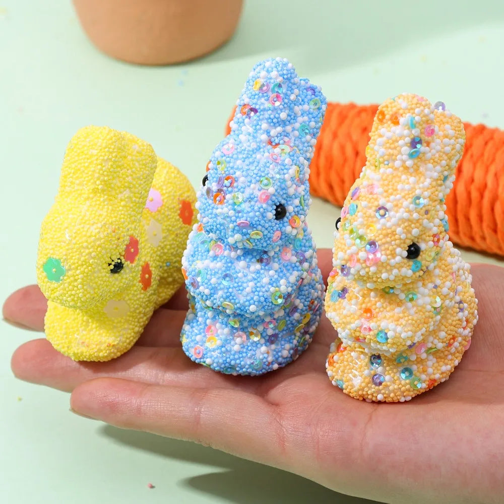 12/6PCS Easter Colorful Foam Sequins Rabbit Mini Bunny Ornament DIY Festive Home Party Decor Happy Easter Decoration Supplies Quake