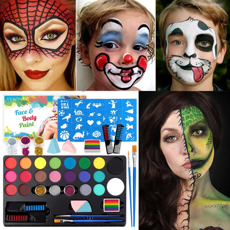 20 Color Face Body Oil Painting Paint Makeup Hair Dye Set Flash Tattoo Painting With Brush Art Adult Kid Halloween Cosplay Party Quake