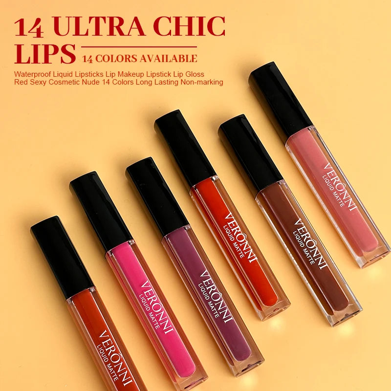 14 Color Liquid Matte Lipsticks Long Lasting Velvet Lip gloss Non Stick Cup Waterproof Beauty Cosmetics Makeup for Women Lip Quake