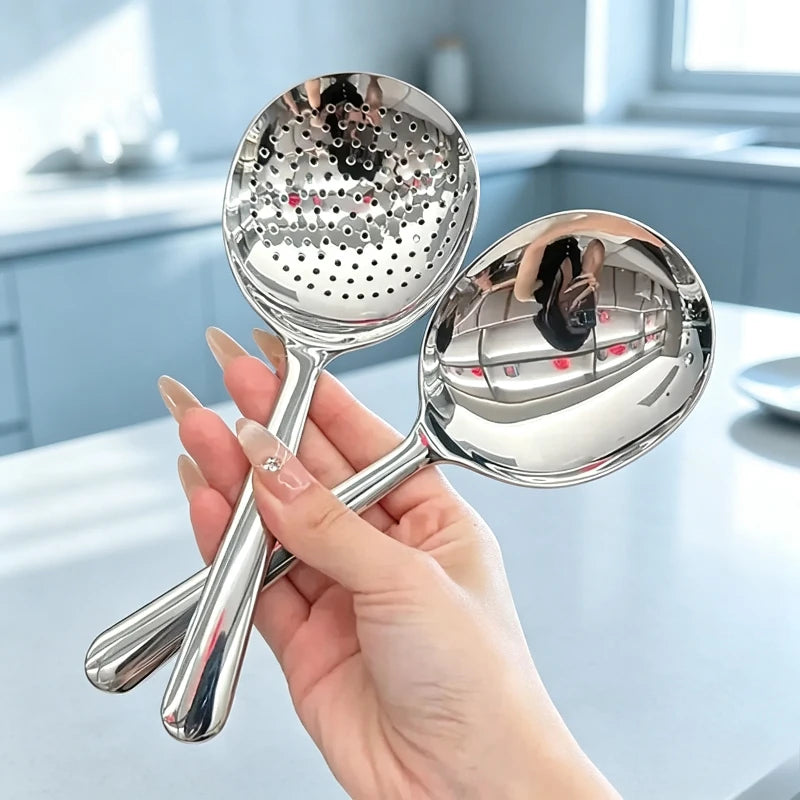 Short‑Handle Stainless Steel Serving Spoon Ladle Skimmer Heat‑Resistant Kitchen Cooking Utensil for Home Restaurant Use Quake