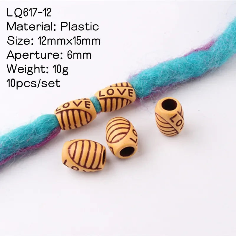 10pcs Hair Beads Rings Beads Braiding Hair Clips for Women Girls Cuffs Tubes Charms Dreadlock Hair Styling Tools Accessories Quake 10pcs LQ617-12
