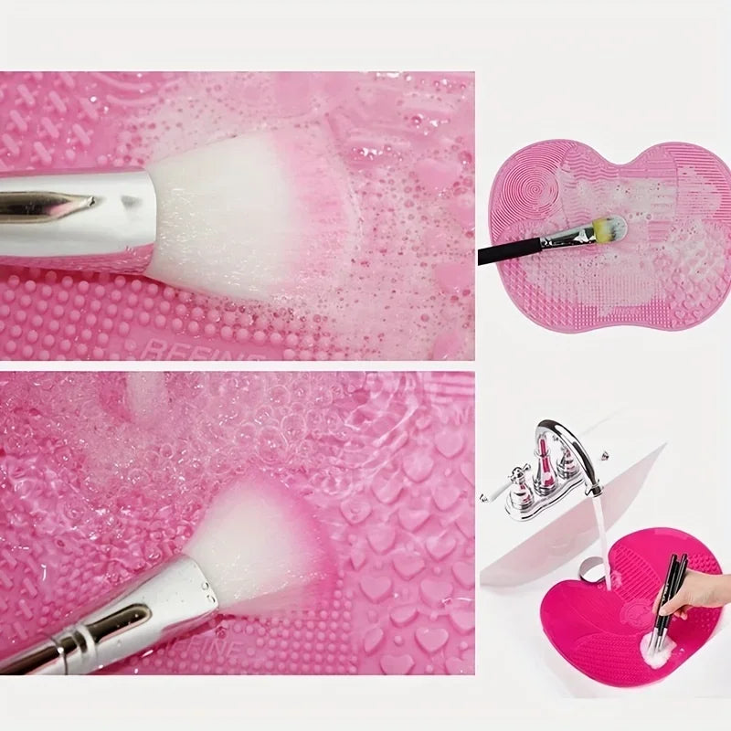 1Pc Cosmetic Tool Cleaning Makeup Brush Cleaner Pad With Suction Silicone Apple-Shaped Cup For Effective Quake