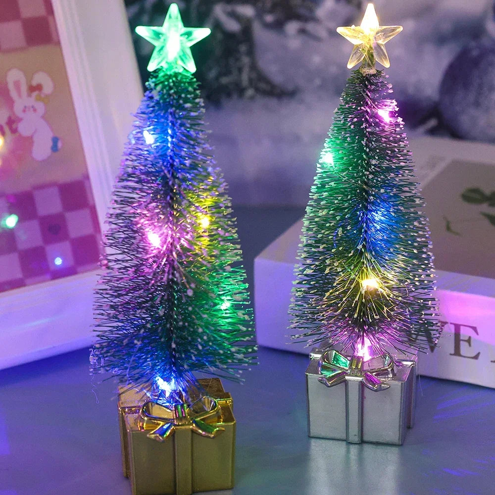 Luminous Mini Christmas Trees LED Lights Home Decoration Electronic Candles Childrens Gifts New Year Christmas Party Ornament Quake