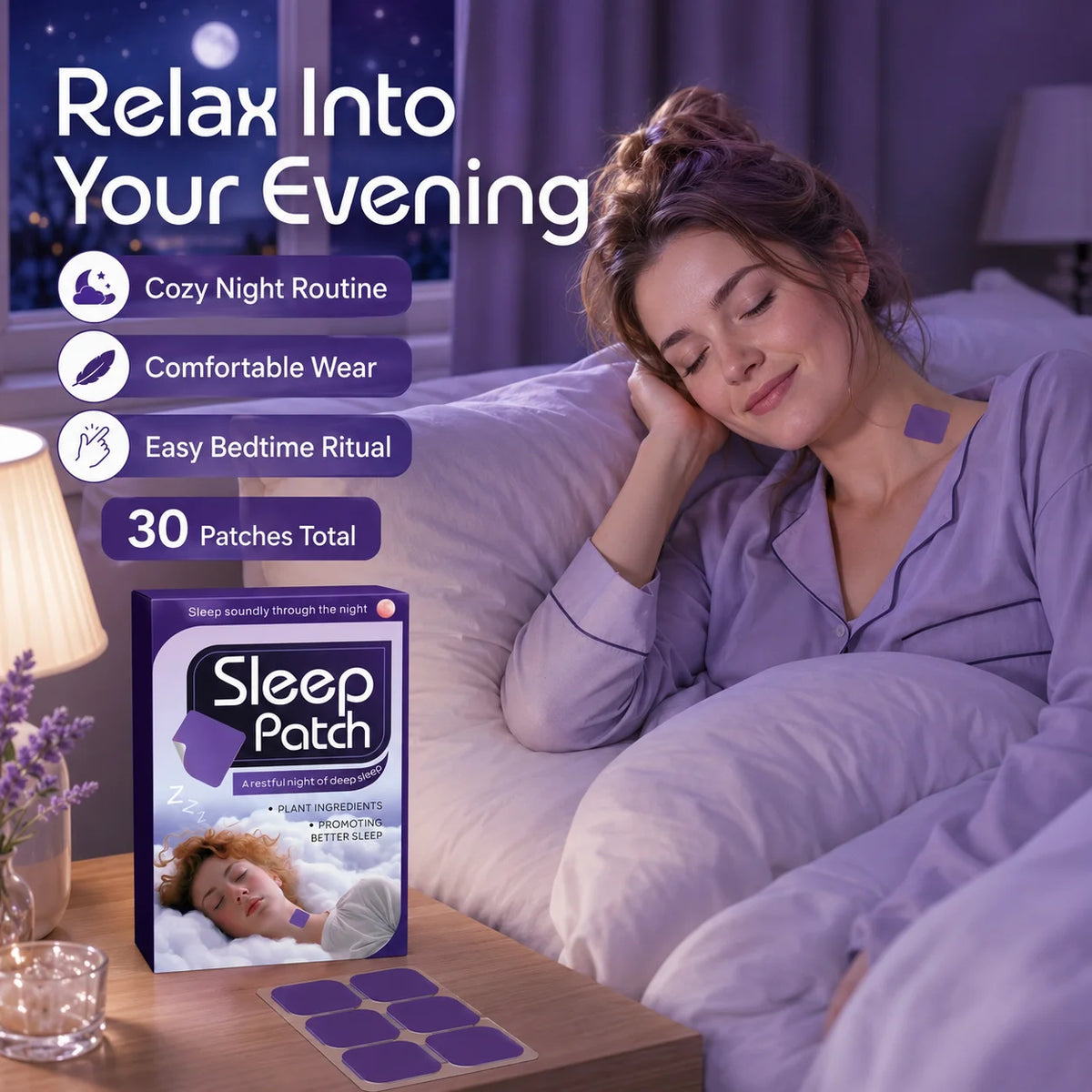30PCS Sleep Patch Nighttime Wellness Patch Plant-Inspired Comfortable Night Patch for Bedtime Routine Travel Home Quake