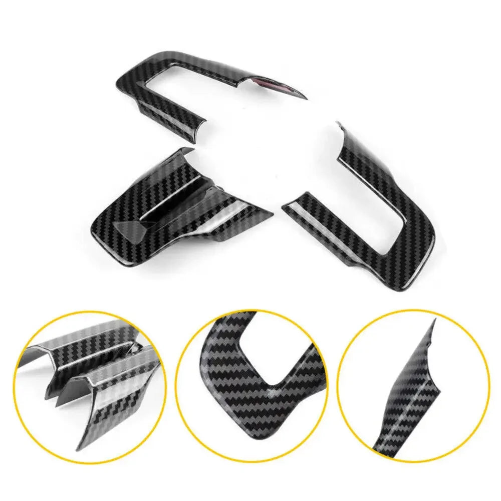 For Ford Mustang 2015 2016 2017 2018 2019 2020 2021 2022 ABS Carbon Fiber Style Inner Car Steering Wheel Cover Trim Frame Decor Quake