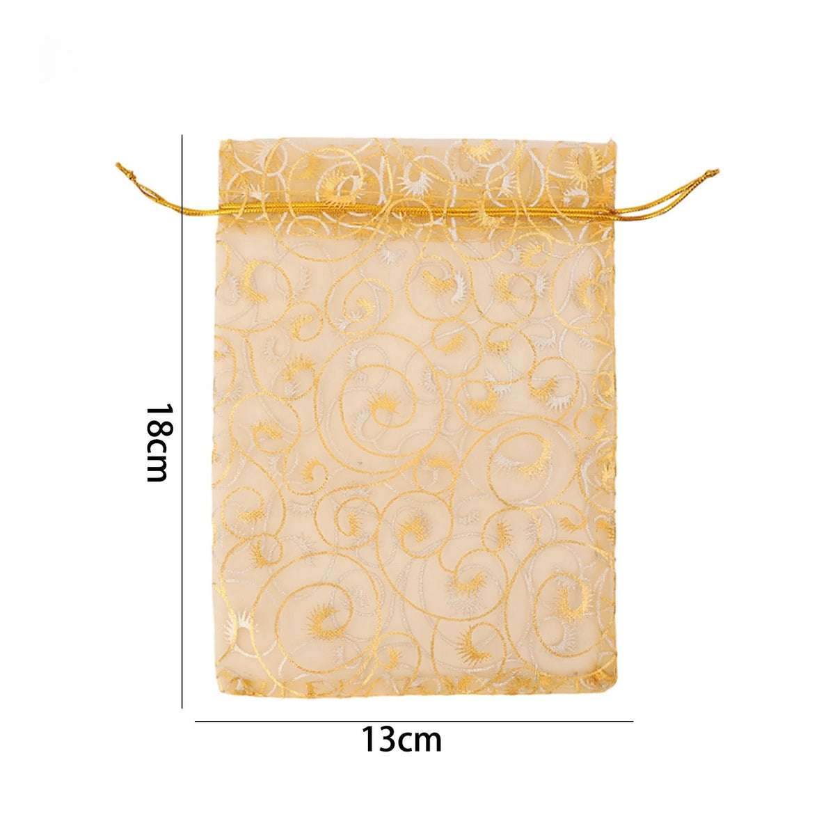 Golden Mesh Drawstring Bag Organza Gift Candy Bags Rattan Printed Jewelry Storage Bag Christmas Wedding Party Favors Pouches Quake 13x18cm 10PCS