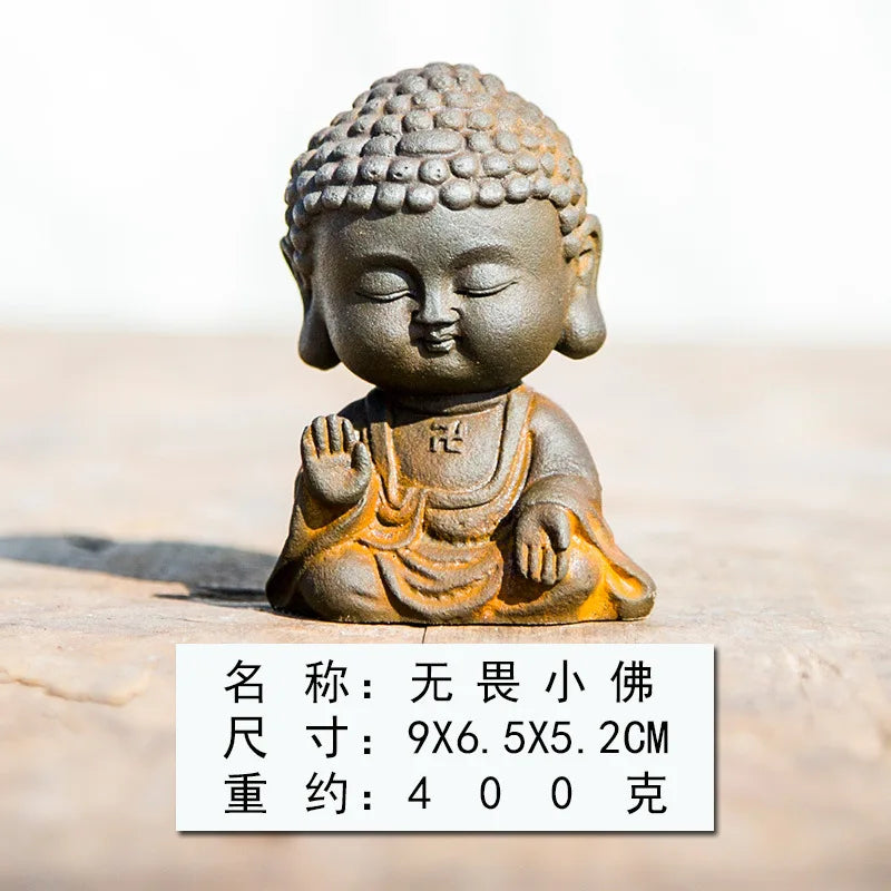 Chinese Zen Style Small Buddha Desktop Home Living Room Small Ornament Tea Pet Vintage Craft Decoration Display Quake Buddha natural Rust 1
