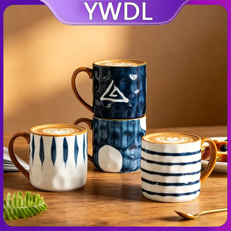 YWDL 400ml Ceramic Coffee Mug Heat-Resistant Breakfast Milk Oats Cup with Handgrip Japanese Style Home Drinkware Gift Quake
