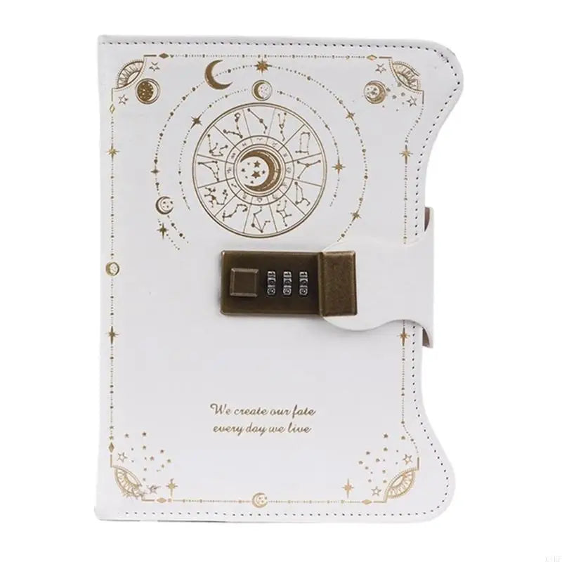 Retro PU Leather Diary with Combination Lock 360 Pages Travel Journal Hardcover Notebook For Daily Writing Note Taking K1KF Quake White CN