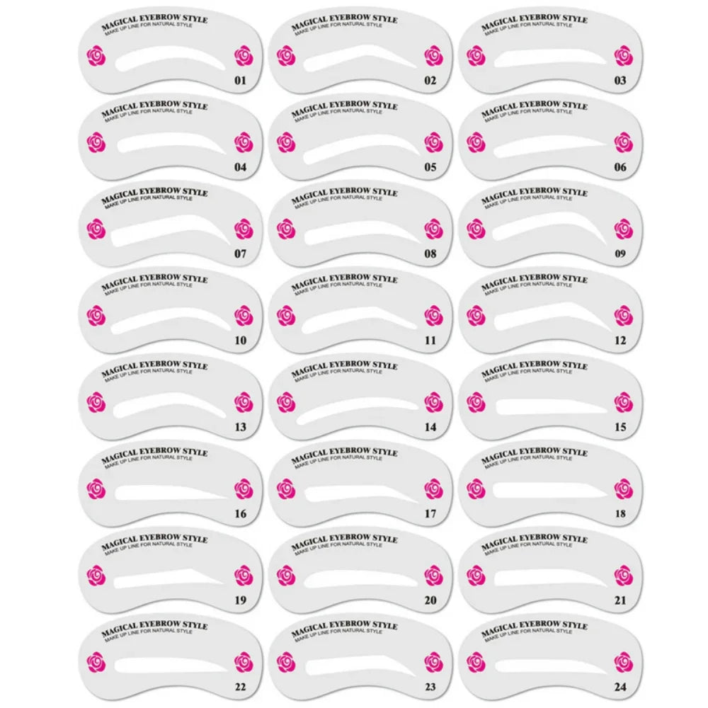 New Reusable Eyebrow Shaper Brow Stamp Template Eyebrows Shape Set Eyebrow Stencil Eye Brow Women Make Up Tools Accessories Quake No.3 24Pcs Mold