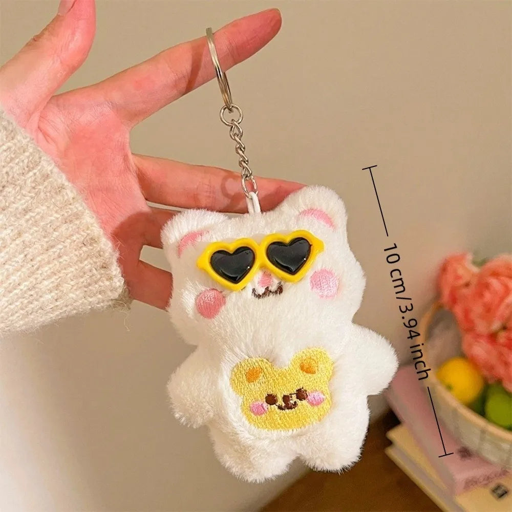 Kawaii Soft Plush Keychain 10cm Mini Stuffed Key Ring Plush Cat Doll Pendant Car Accessories Quake