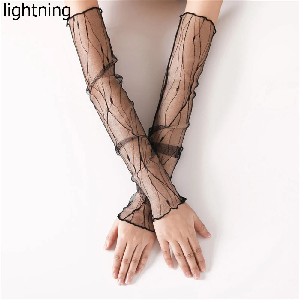 Spring Summer Fashion Sleeves Mesh Lace Thin Long-Sleeved Bike Breathable Cycling Gloves Driving Arm Warmers Sleeves Quake lightning