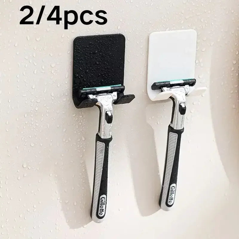 2/4PCS Plastic Shaver Holder Wall Mounted Adhesive Razor Hook Rack for Bathroom Shower - Strong Sticky No Drill Installation Quake