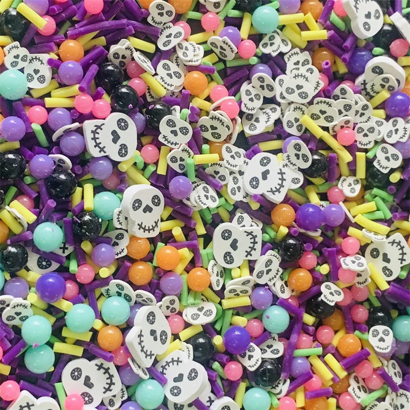 50g Halloween white Skull Slices Polymer Hot Clay mixed Ball Sprinkles Red Ball for Crafts DIY Slime Filling Accessories Quake