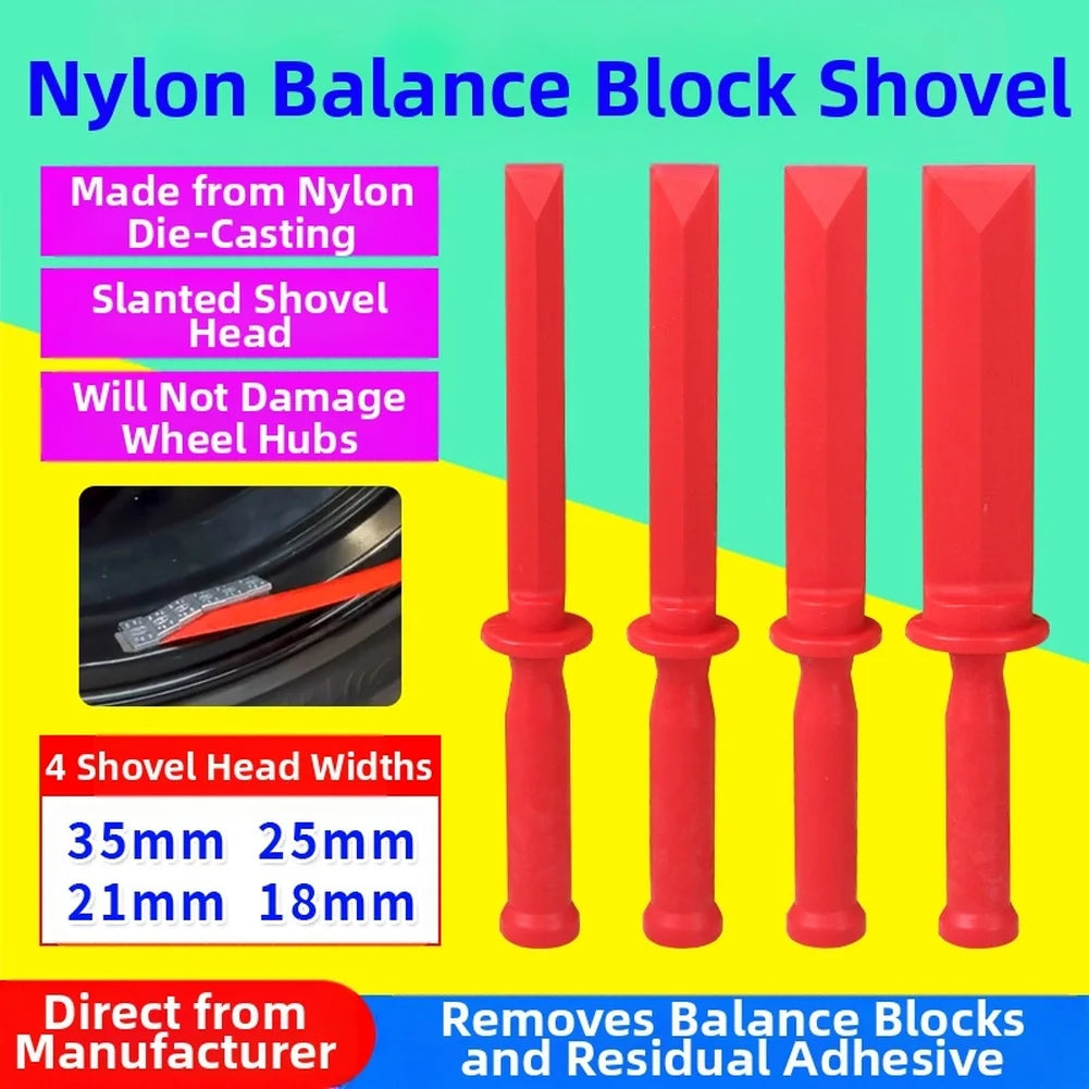 Set of Four Nylon Tire Balance Weight Scraper Tools with Non Slip Handles and Blade Sizes for Wheel Rim Application Quake