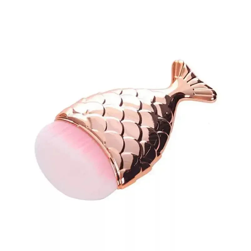 Foundation Cosmetic Fish Brush Blush Brush Mermaid Shape Professional Face Makeup Brush Makeup Tool Kit Powder Nail Art Tool Quake rose gold