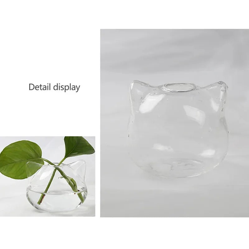 1pcs Cartoon Cat Hydroponic Glass Vase Delicate Modern Home Flowerpot for Tabletop Succulent Air Plant Planter Quake