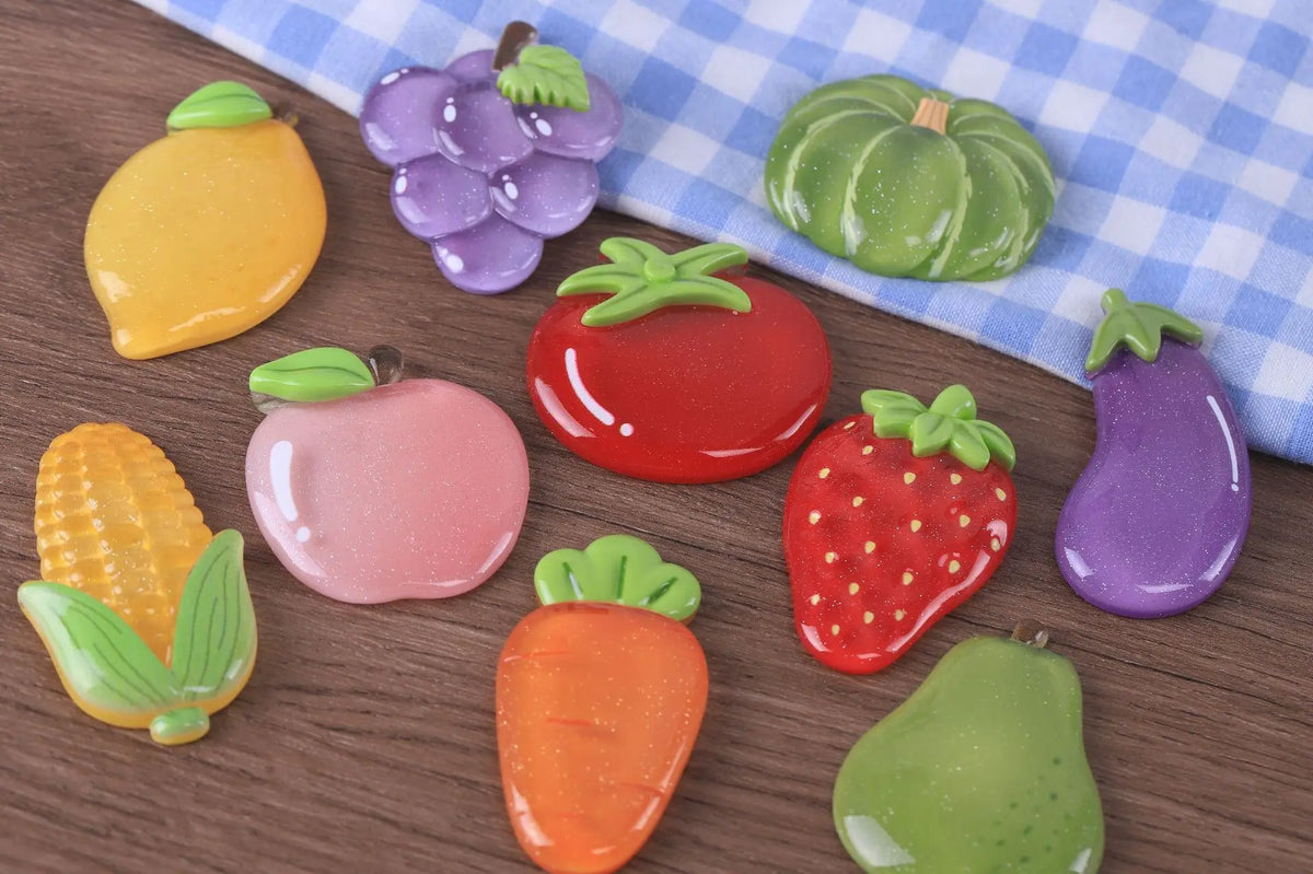 10pcs Simulation Sweet Fruit Vegetable Slice Resin Flatback Cabochon Fake Food For Hair Bows DIY Phone Crafts Making Accessories Quake