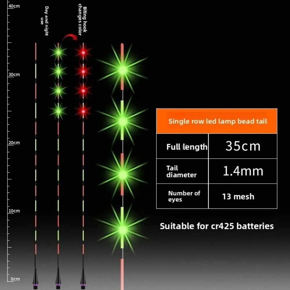 Super Bright LED Smart Float Top Luminous Ultra Sensitive Electronic Floats Smart Technology Electronic Design Fishing Buoy Quake Biting hook discolor 425 Single row -35cm
