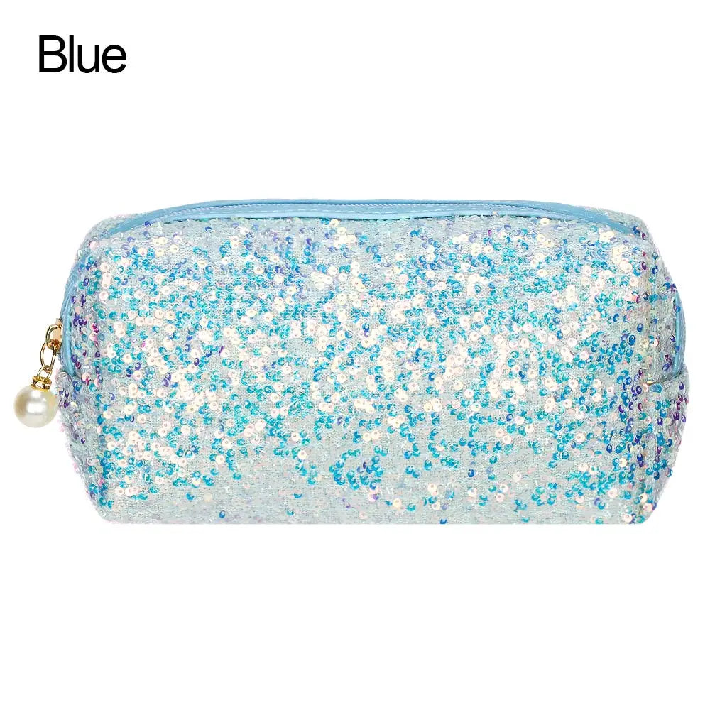 Fashion Glitter Mermaid Sequin Makeup Bag High-capacity Reversible Double Color Cosmetic Bag Lazy Makeup Zipper Pouch Handbags Quake Blue