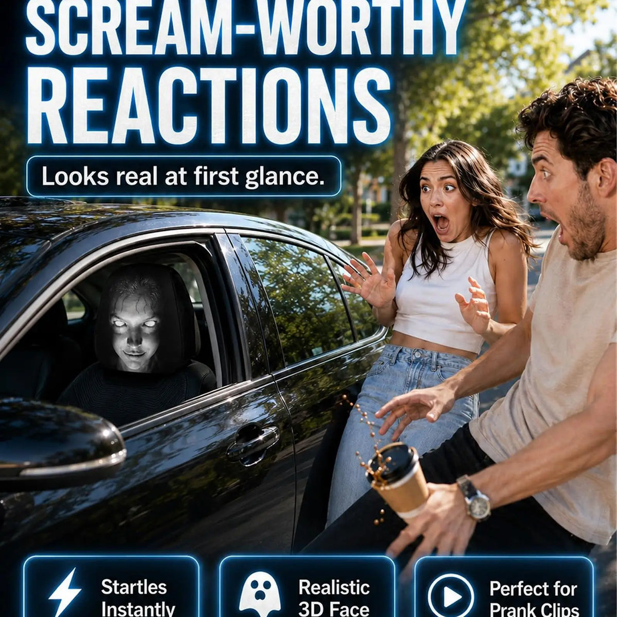 Headrest Covers Soft Funny Spooky Universal Spooky for Trip Travel Daily Commuting Home Trick Party Fall Holiday Event Racing Quake