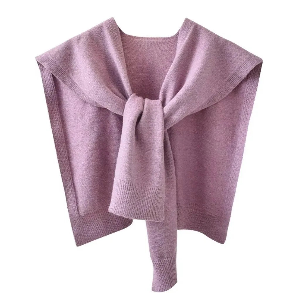 Fashion Knitted Design Knitted Shawl Knotted Solid Color Fake Collar Neck Guard Thin Shoulder Scarf Women Quake