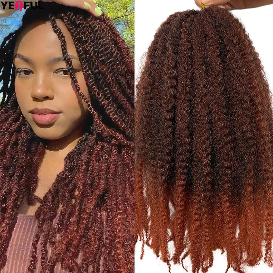 Yeaful 18 Inch Synthetic Marley Twist Braiding Hair Red Black Brown Ginger Bug Blonde #4 Pre Looped Marley Twists Crochet Hair Quake