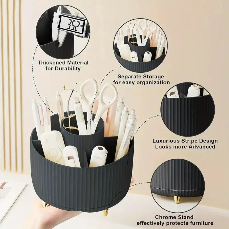 360° Rotating Desktop Makeup Organizer Box 5-Slot Storage Cosmetic Holder for Brushes Lipstick Eyebrow Pencil Bedroom Essential Quake