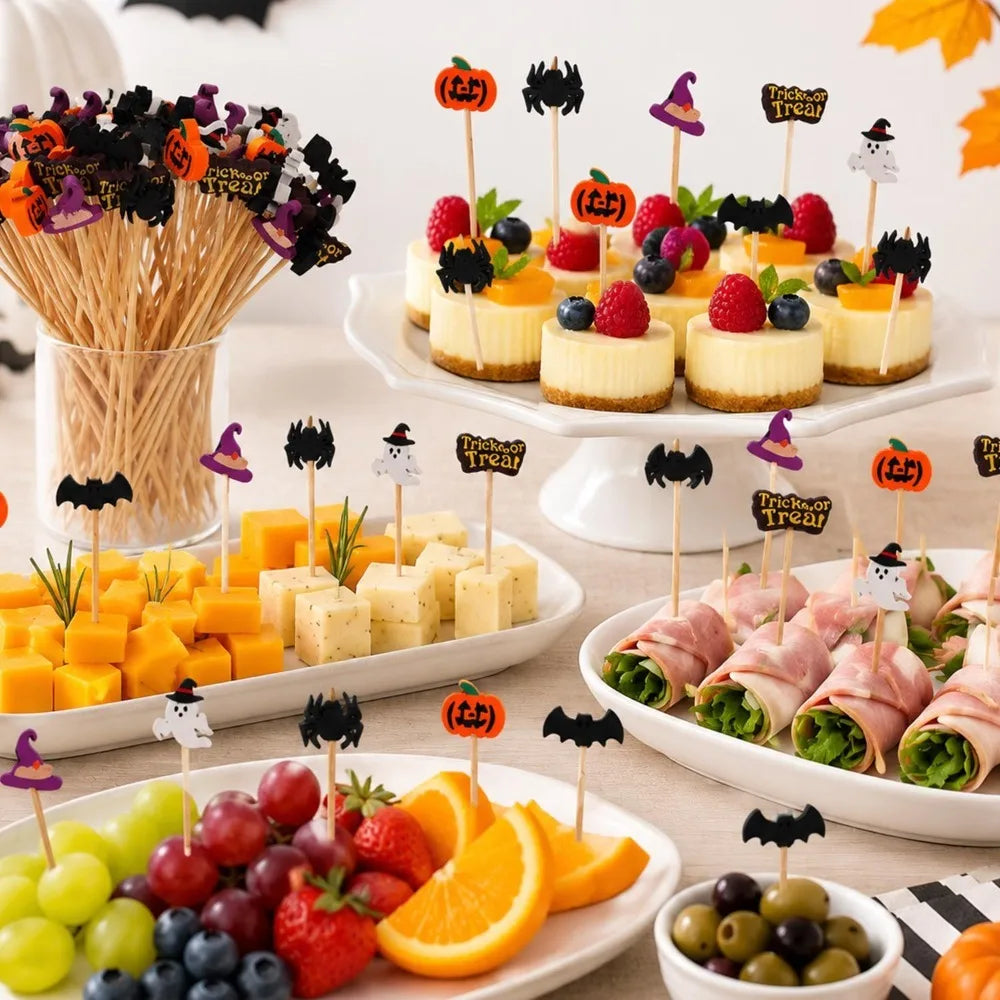 Halloween Themed Decorative Toothpicks Pumpkin Ghost Bat Disposable Food Toothpick Cupcake Topper Xmas New Year Party Decoration Quake