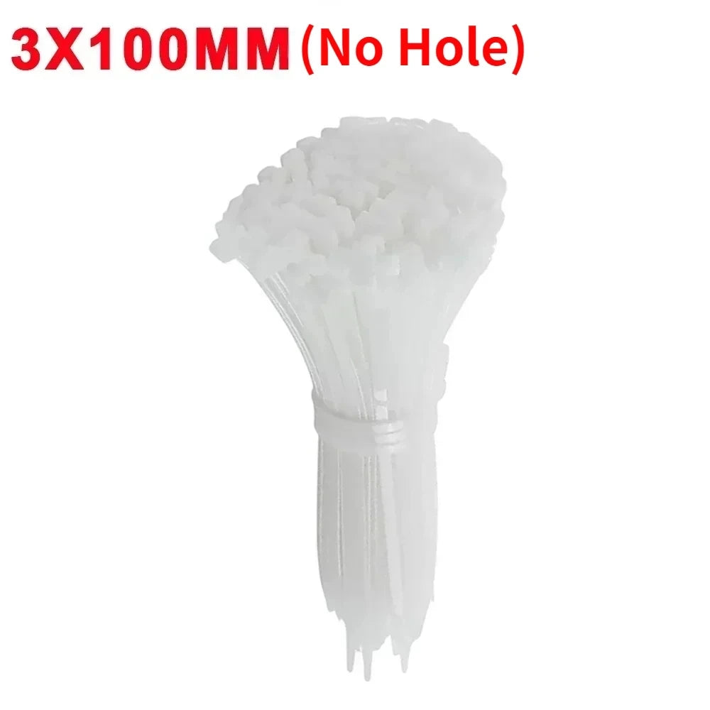 Creative Nylon Cable Ties with Screw Hole Mount Self Locking Loop Wrap Bundle Ties Strap DIY Office Cables Wire Fasten Organizer Quake B-White (No Hole) 100 PCS