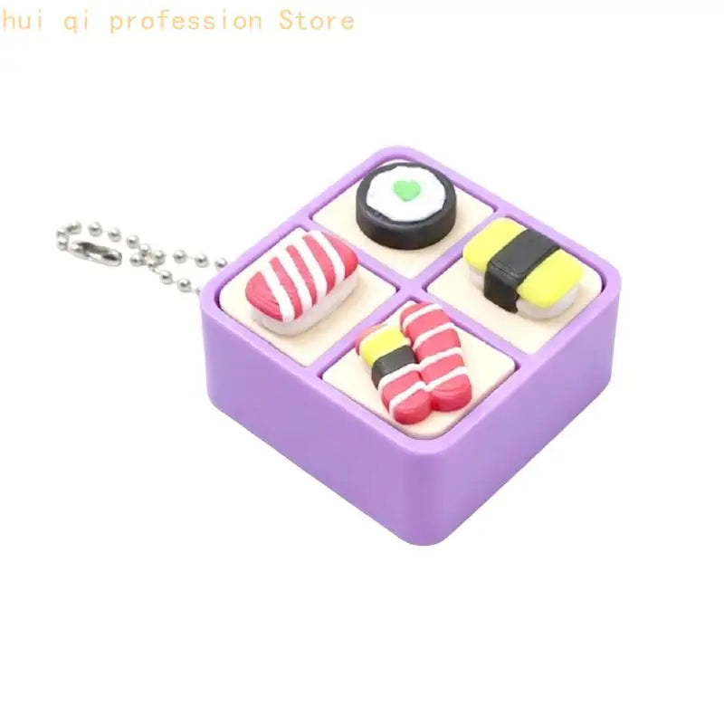Small Sushi Box Press Keychain Toy with Button Top and Metal Chain for Desk, Bag, Pack, and Daily Travel Uses H8WE Quake light purpl CN