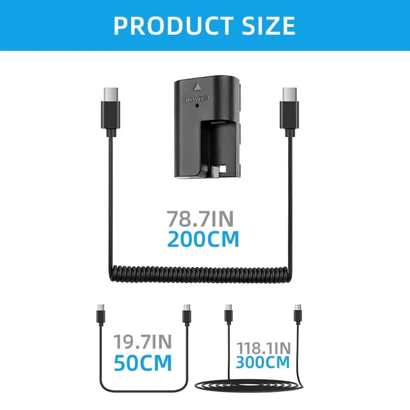 Portable Spring Type C to LPE6 Dummy Battery Power Cable for R 90D 80D 70D 60Da Mark 6D Mark 7D Mark K1KF Quake