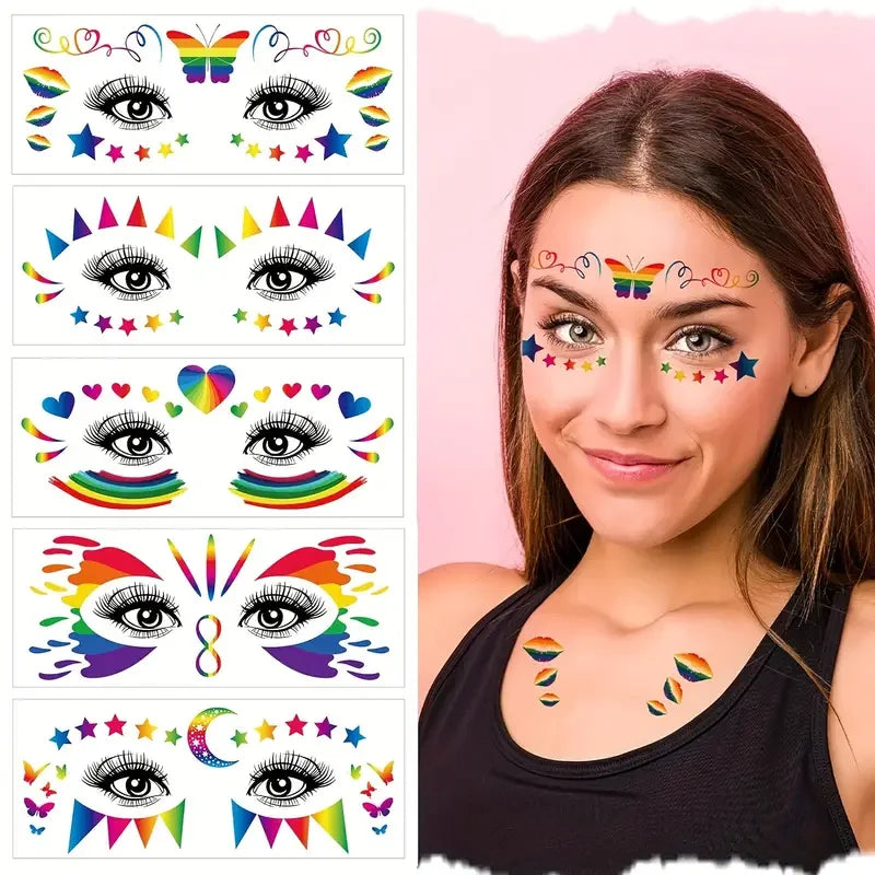 10pcs Diversity in Love and Identity Pride Rainbow Face Tattoo Waterproof,Butterfly&Heart Designs For Pride Parade&Celebrations Quake