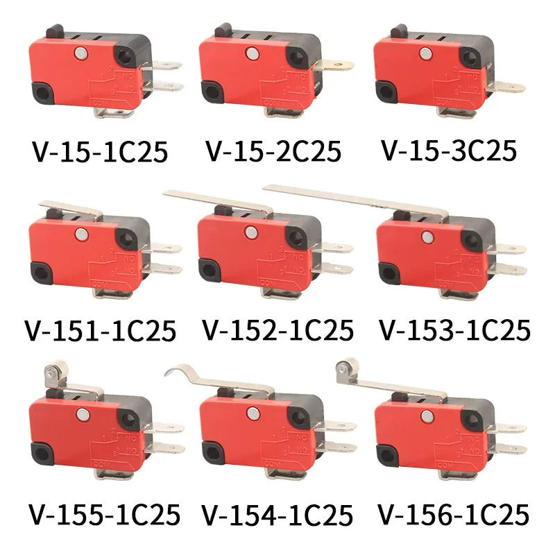 Small Travel Limit Switch V-152/156-1C25 Self-resetting 3-pin Miniature Push Button Tactile Microswitch Quake