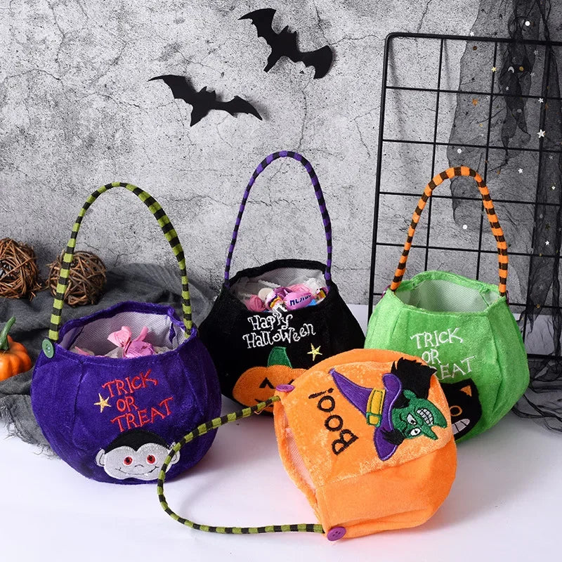 1PC Pumpkin Shaped Handheld Halloween Candy Bag Cloth Gift Sack for Children Party Scene Layout and Treat Holding Quake